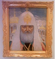 Патриарх Кирилл на фоне Храма на Крови. Рамв и вышивка в единственном экземпляре