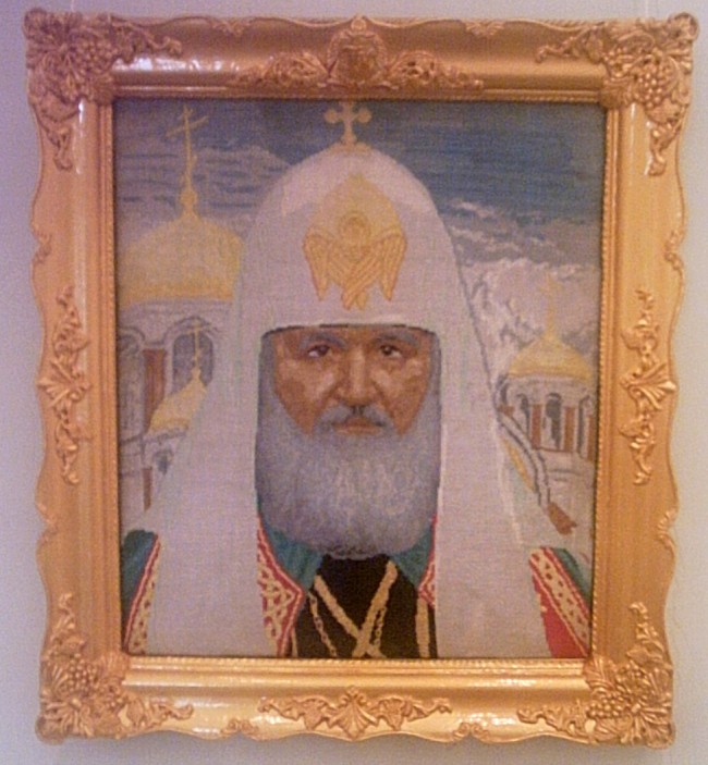 Патриарх Кирилл на фоне Храма на Крови. Рамв и вышивка в единственном экземпляре